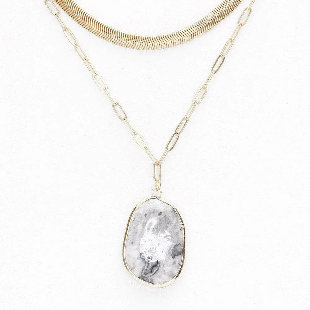 Gray Natural Stone Pendant Double Layered Necklace - Jewelry Store by Erik Rayo