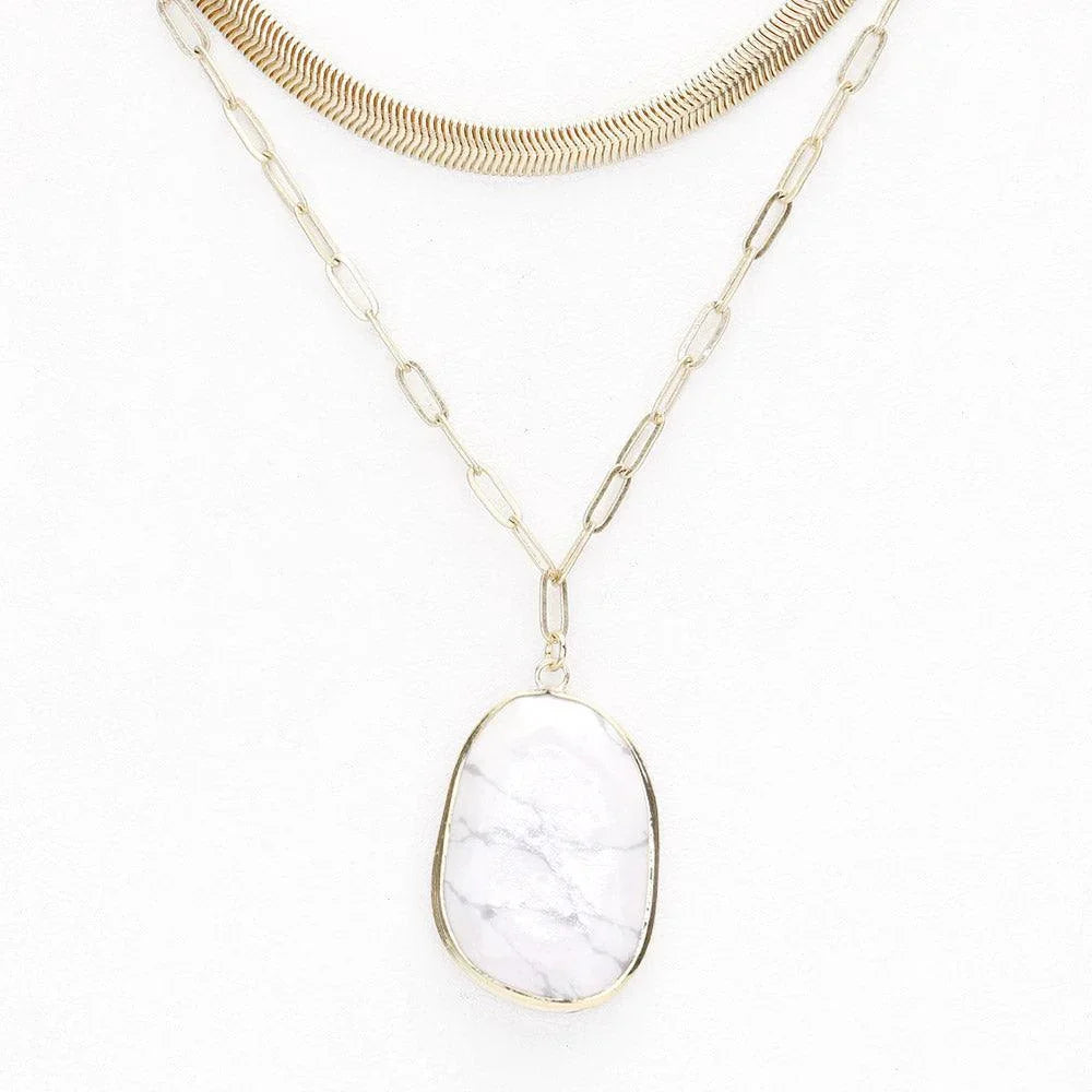 Natural Stone Pendant Double Layered Necklace - Jewelry Store by Erik Rayo