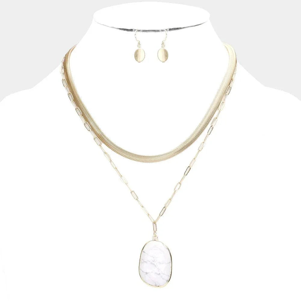Natural Stone Pendant Double Layered Necklace - Jewelry Store by Erik Rayo