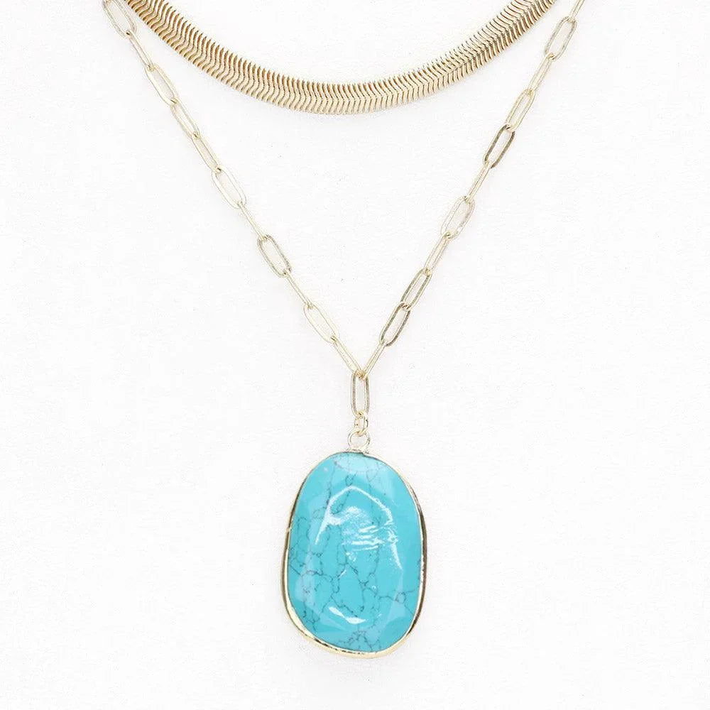 Turquoise Natural Stone Pendant Double Layered Necklace - Jewelry Store by Erik Rayo