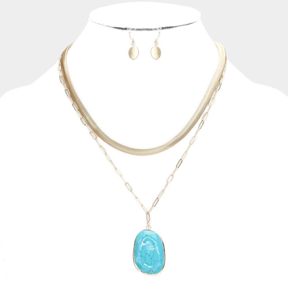 Turquoise Natural Stone Pendant Double Layered Necklace - Jewelry Store by Erik Rayo