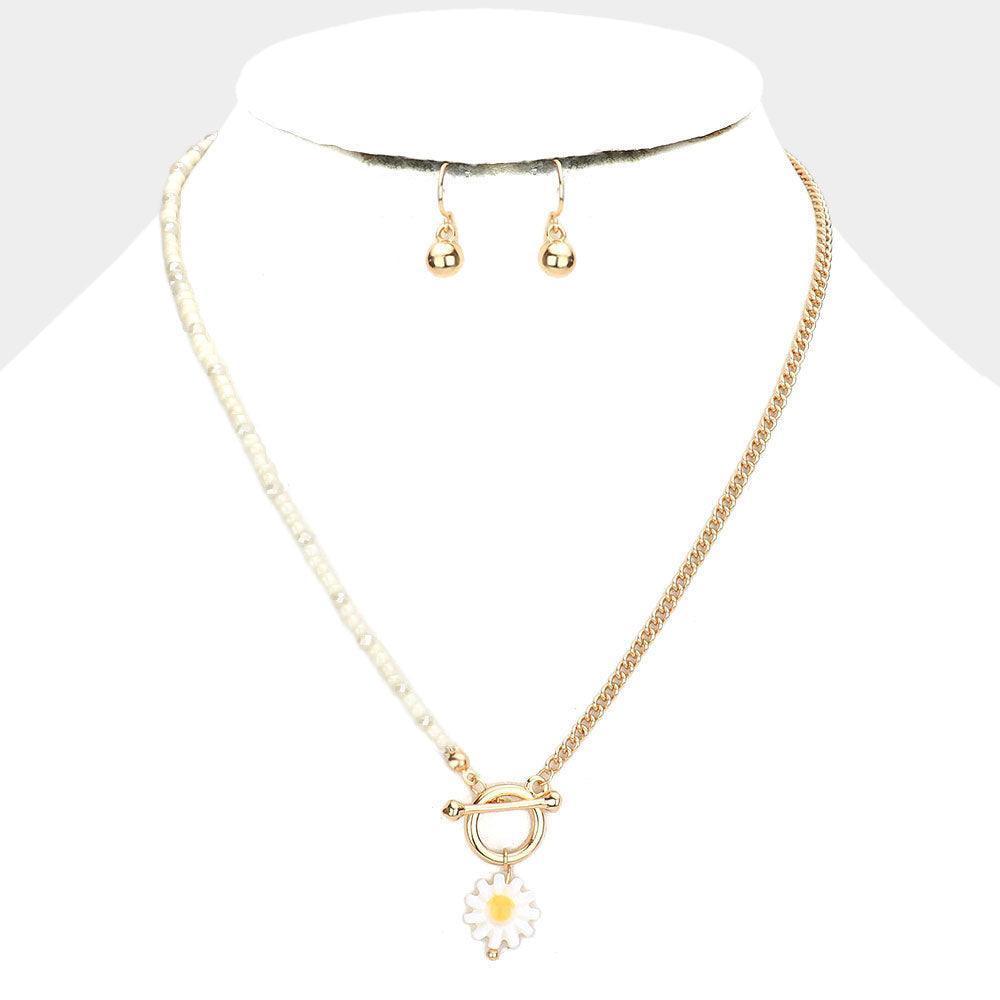 Flower Pendant Seed Beaded Necklace - Jewelry Store by Erik Rayo