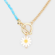 Load image into Gallery viewer, Turquoise Flower Pendant Seed Beaded Necklace
