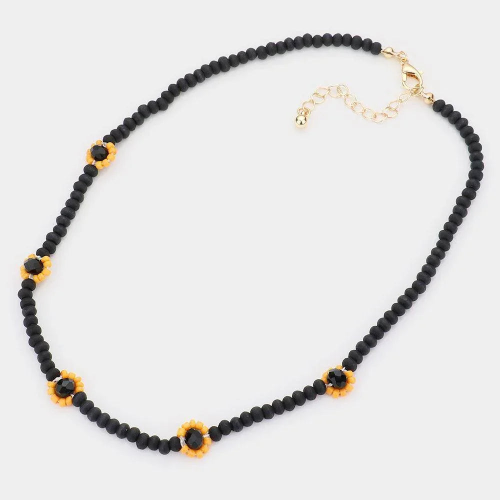 Black Bead Pointed Wood Necklace - Jewelry Store by Erik Rayo