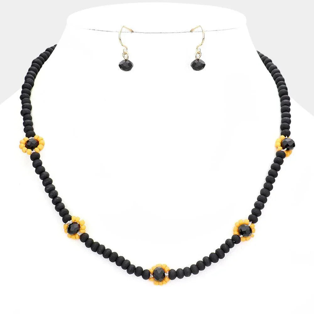 Black Bead Pointed Wood Necklace - Jewelry Store by Erik Rayo