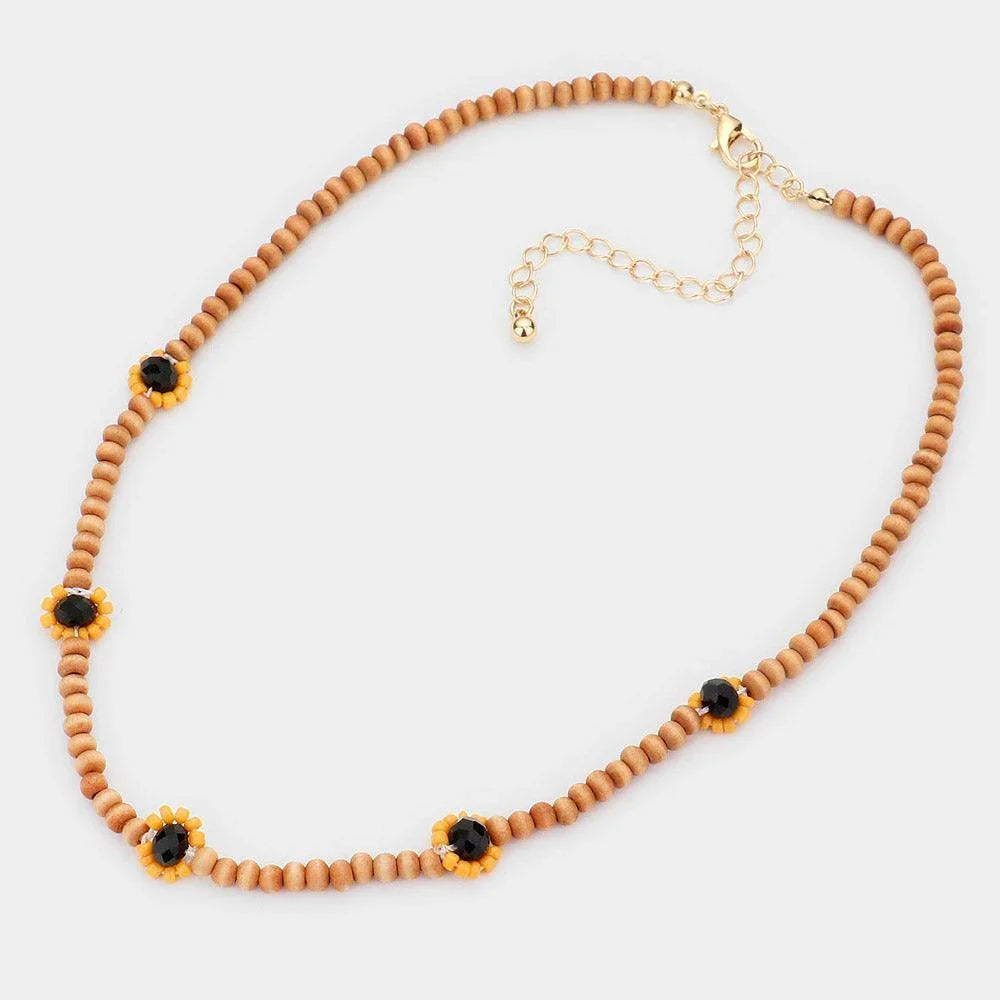 Brown Bead Pointed Wood Necklace - Jewelry Store by Erik Rayo