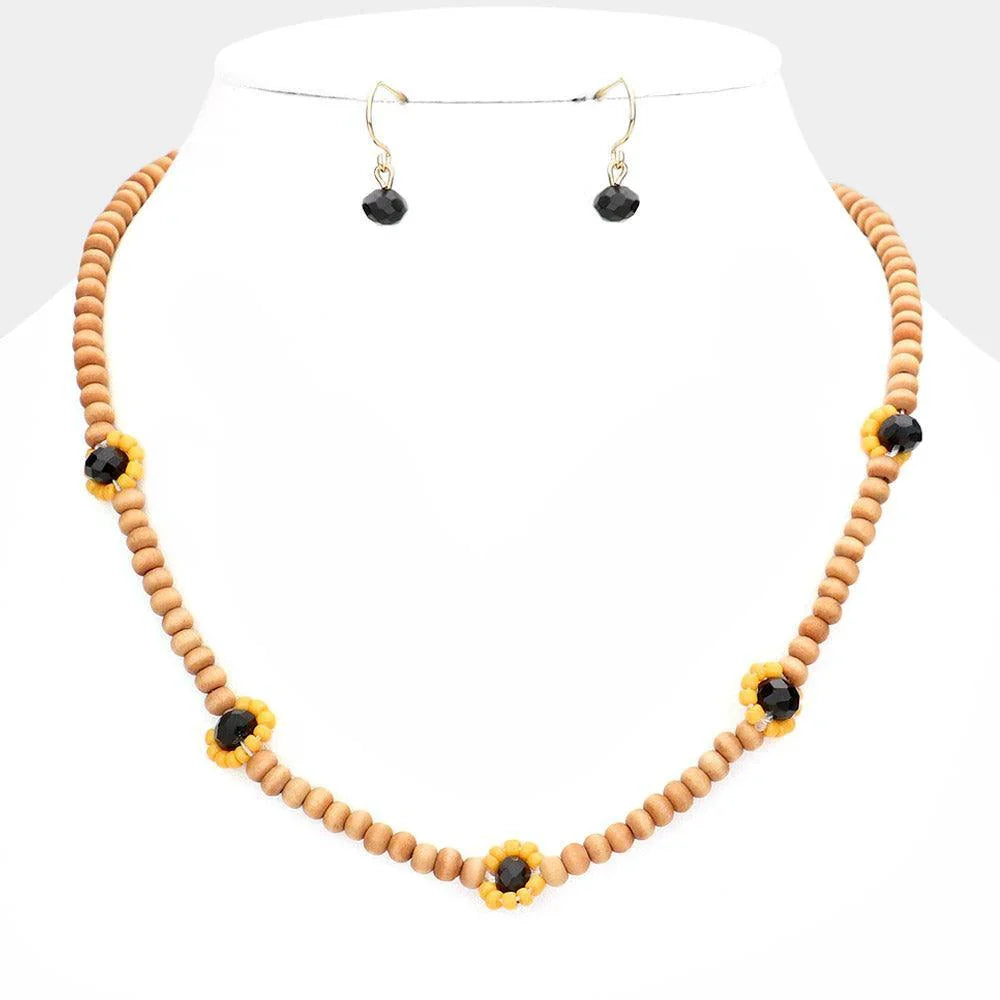 Brown Bead Pointed Wood Necklace - Jewelry Store by Erik Rayo