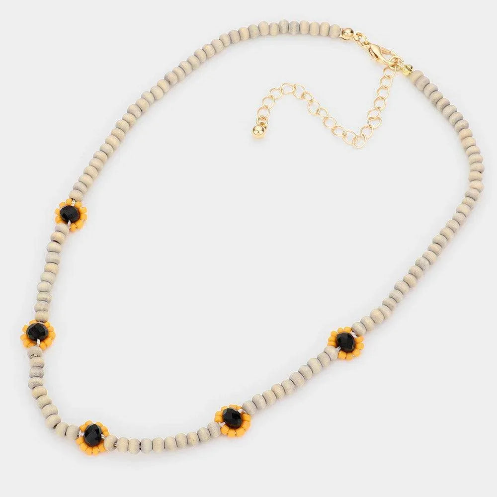 Gray Bead Pointed Wood Necklace - Jewelry Store by Erik Rayo