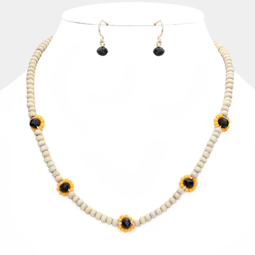 Gray Bead Pointed Wood Necklace - Jewelry Store by Erik Rayo