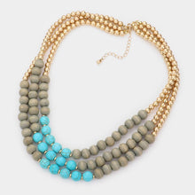 Load image into Gallery viewer, Turquoise Wood Beaded Triple Layered Necklace
