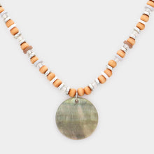 Load image into Gallery viewer, Silver Wood Heishi Beaded Abalone Pendant Necklace
