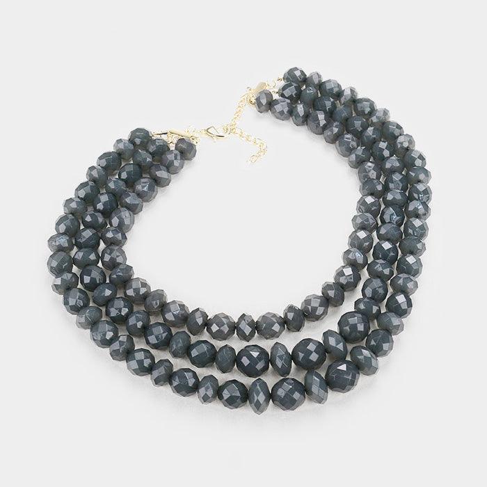 Black Triple Strand Beaded Bib Necklace - Jewelry Store by Erik Rayo