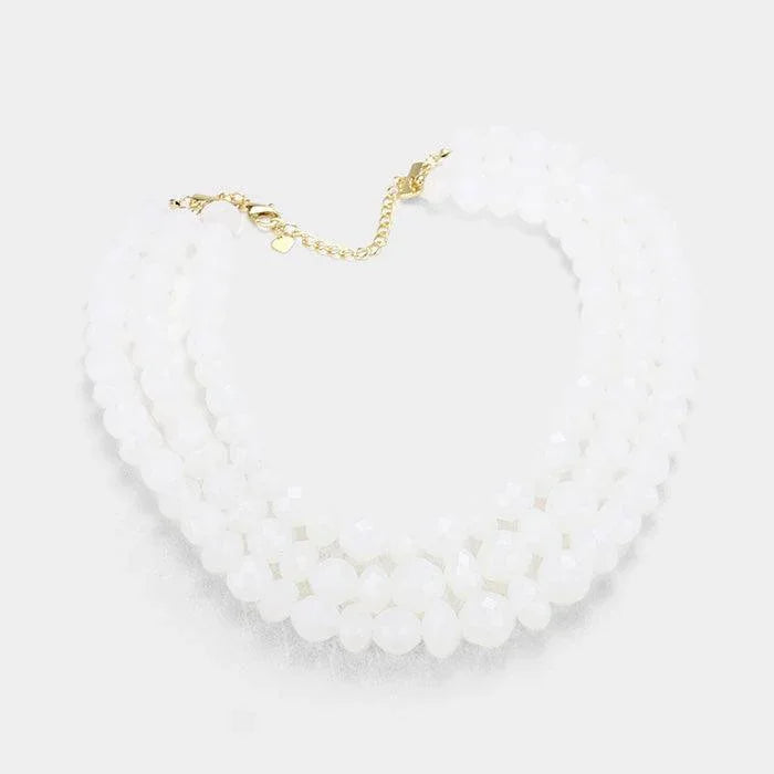 Clear Triple Strand Beaded Bib Necklace - Jewelry Store by Erik Rayo