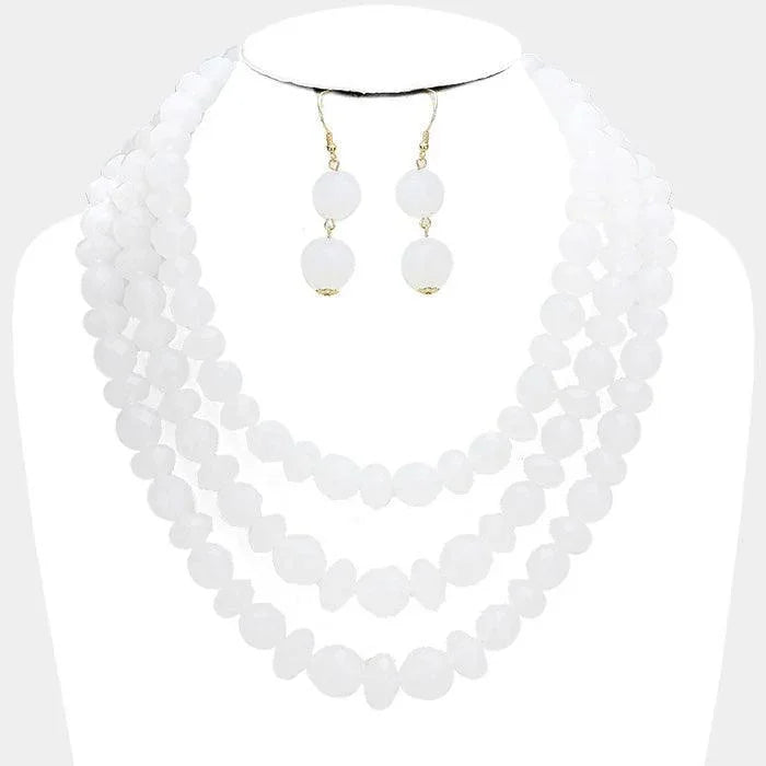 Clear Triple Strand Beaded Bib Necklace - Jewelry Store by Erik Rayo