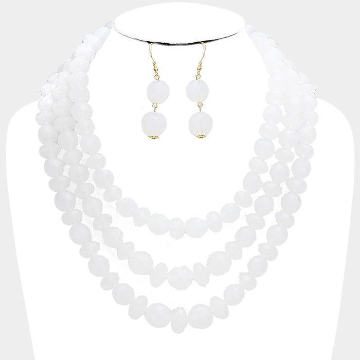 Clear Triple Strand Beaded Bib Necklace