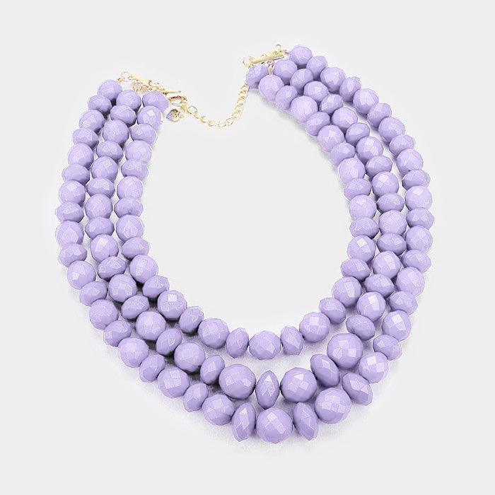 Lavender Triple Strand Beaded Bib Necklace - Jewelry Store by Erik Rayo