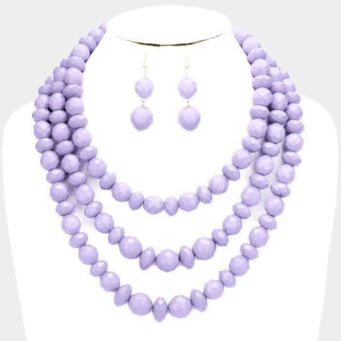 Lavender Triple Strand Beaded Bib Necklace - Jewelry Store by Erik Rayo