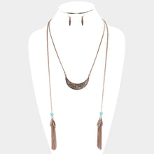 Load image into Gallery viewer, Turquoise Chain Tassel Patterned Burnished Metal Necklace
