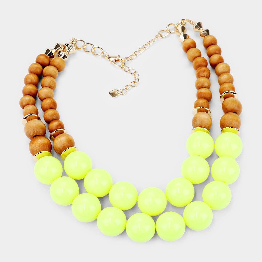 Yellow Wood Ball Double Layer Necklace - Jewelry Store by Erik Rayo