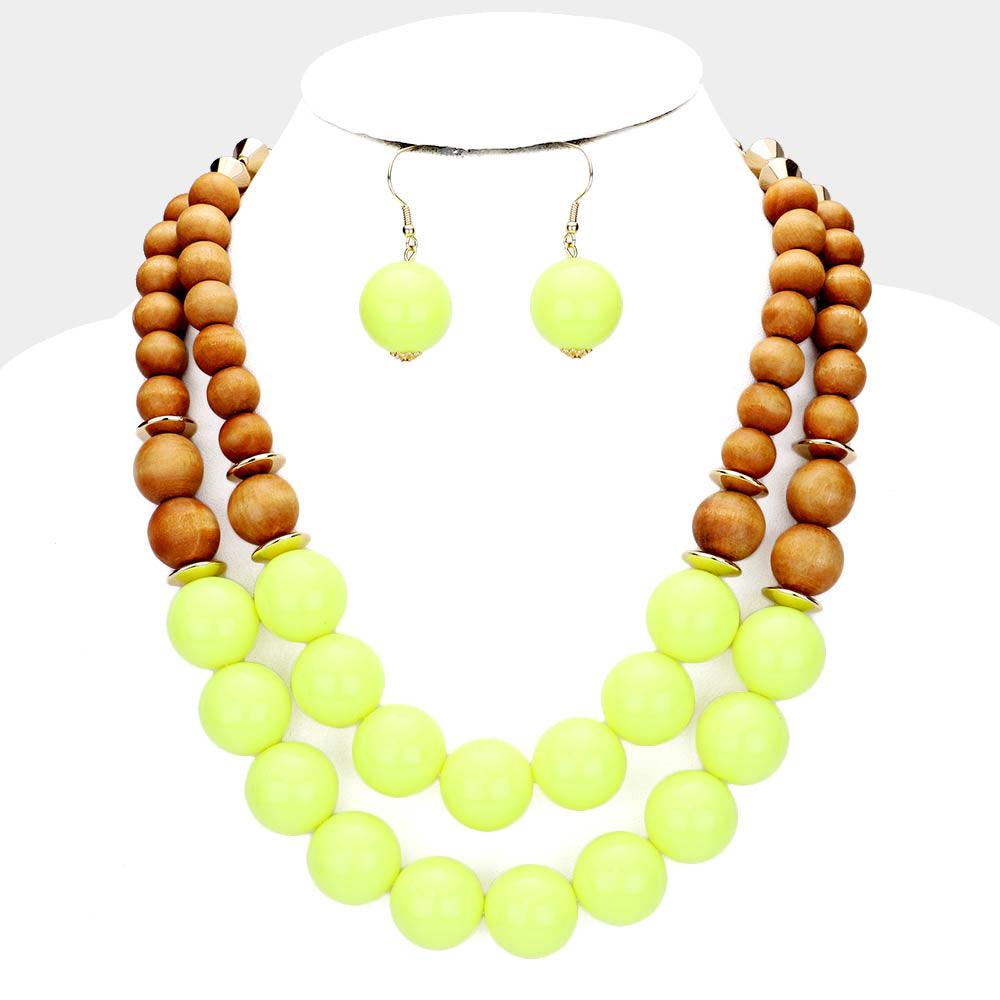 Yellow Wood Ball Double Layer Necklace