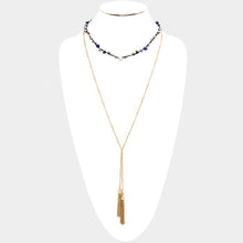 Load image into Gallery viewer, Gold Layered Weave Multi Bead Drop Double Chain Tassel Necklace
