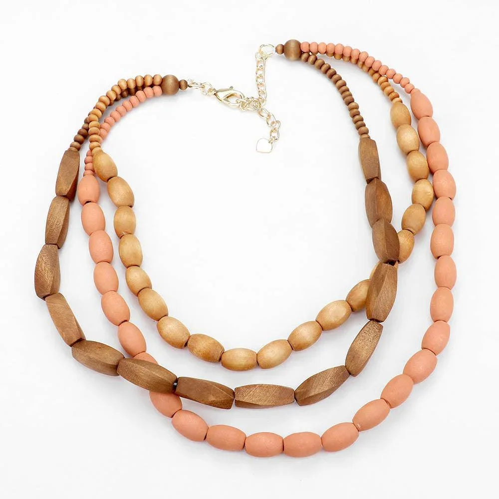 Orange Wood Beaded Layered Necklace - Jewelry Store by Erik Rayo