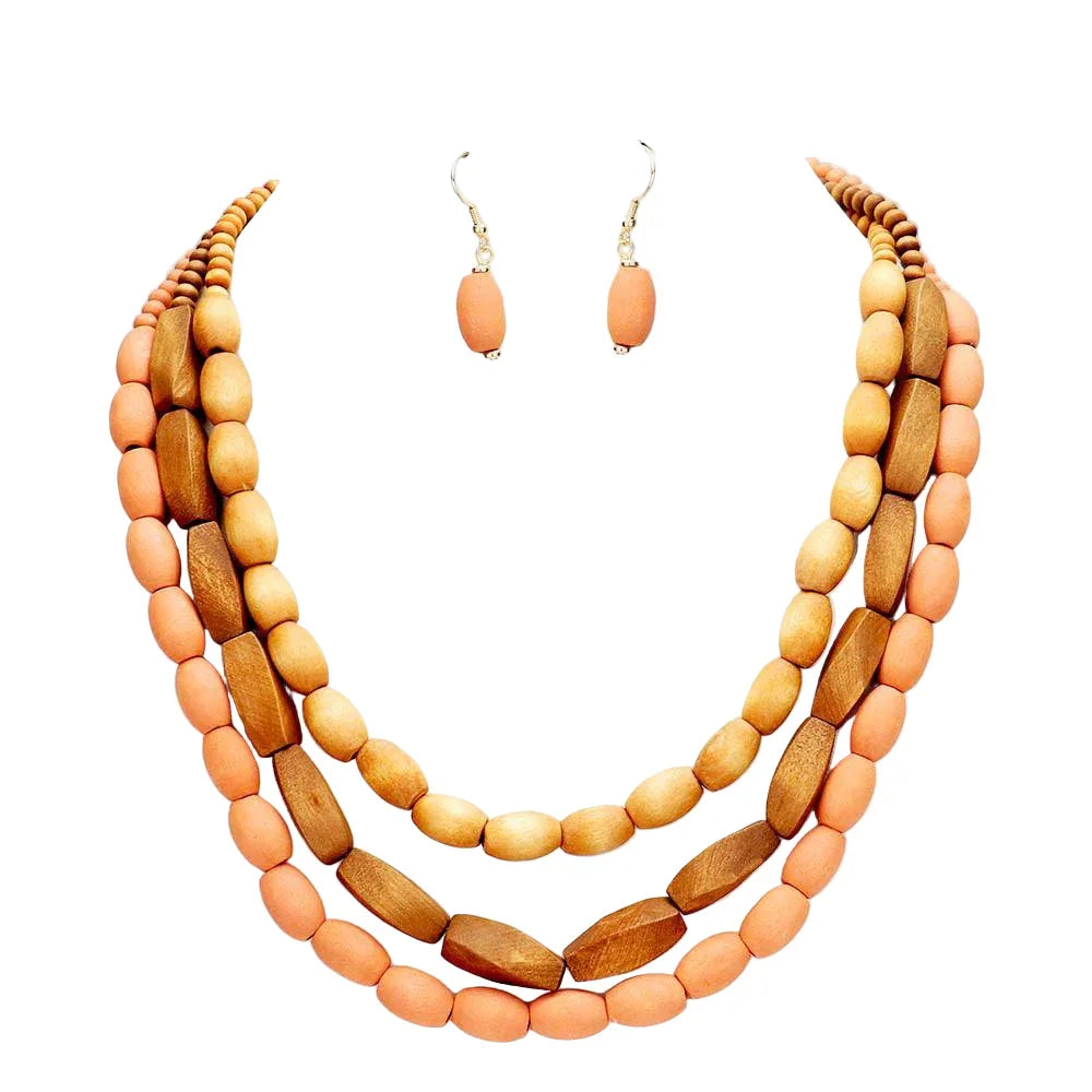 Orange Wood Beaded Layered Necklace - Jewelry Store by Erik Rayo