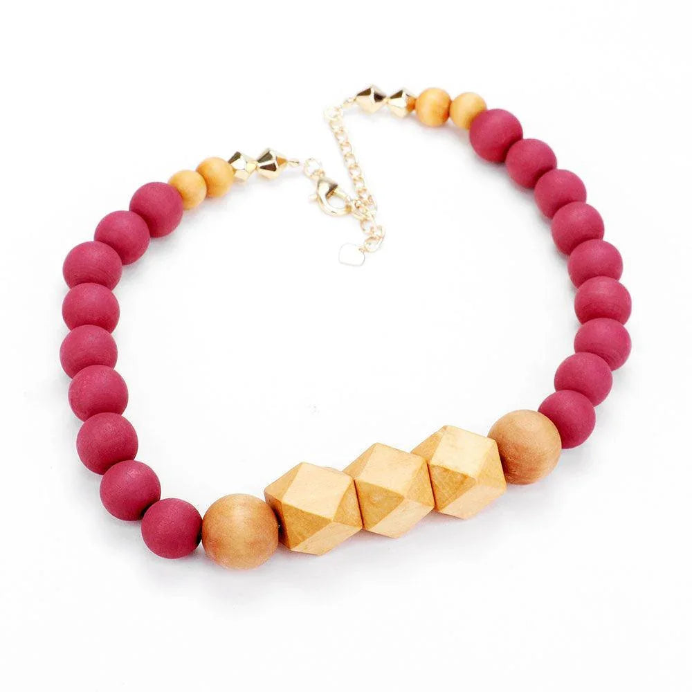 Red Wood Ball Beaded Multi Layered Necklace - Jewelry Store by Erik Rayo