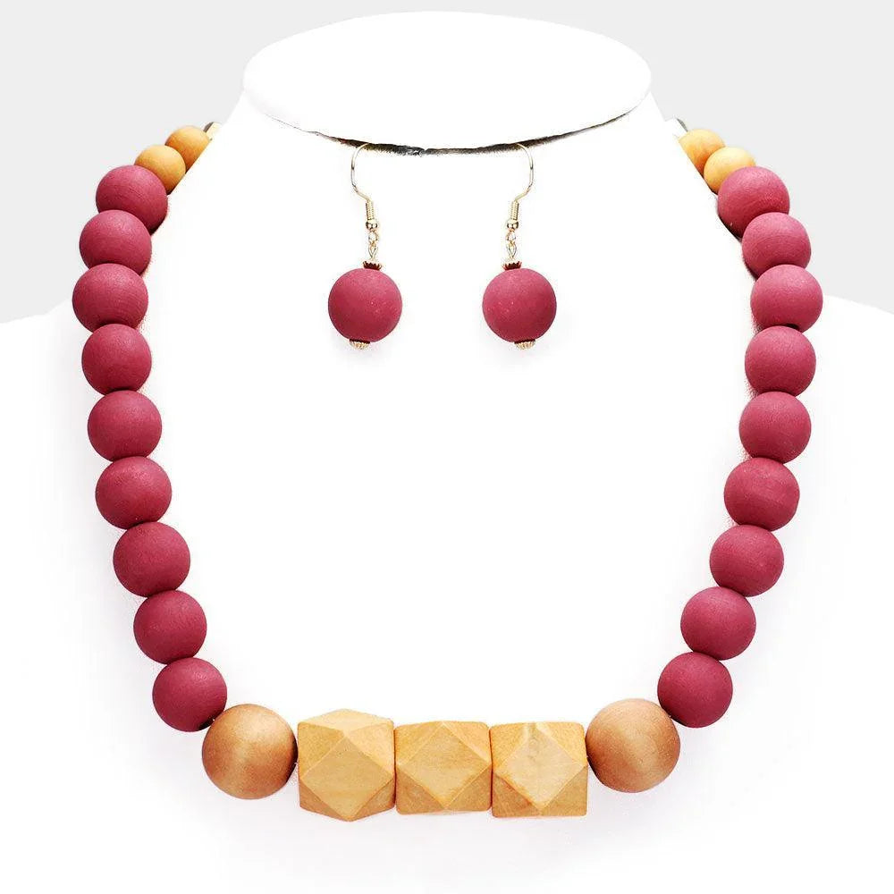 Red Wood Ball Beaded Multi Layered Necklace - Jewelry Store by Erik Rayo