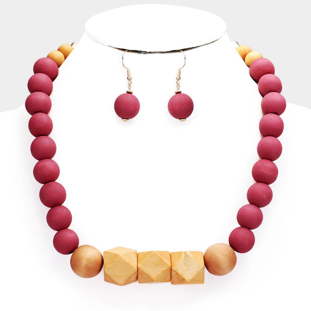 Red Wood Ball Beaded Multi Layered Necklace