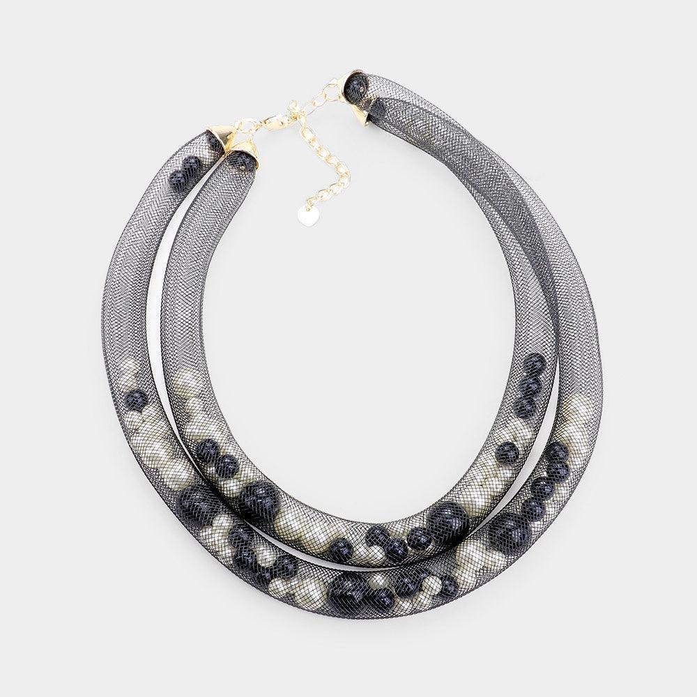 Cream Double Mesh Tube Pearl Collar Necklace - Jewelry Store by Erik Rayo
