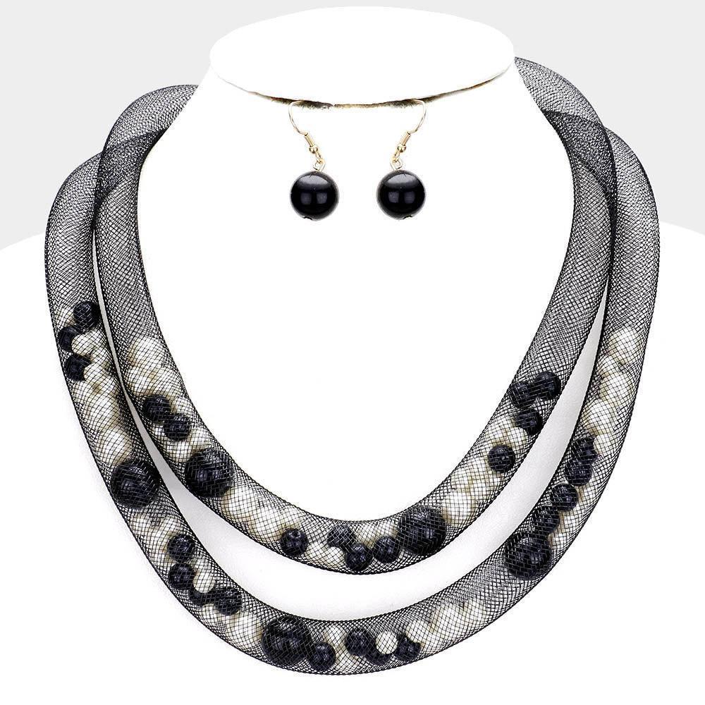 Cream Double Mesh Tube Pearl Collar Necklace - Jewelry Store by Erik Rayo