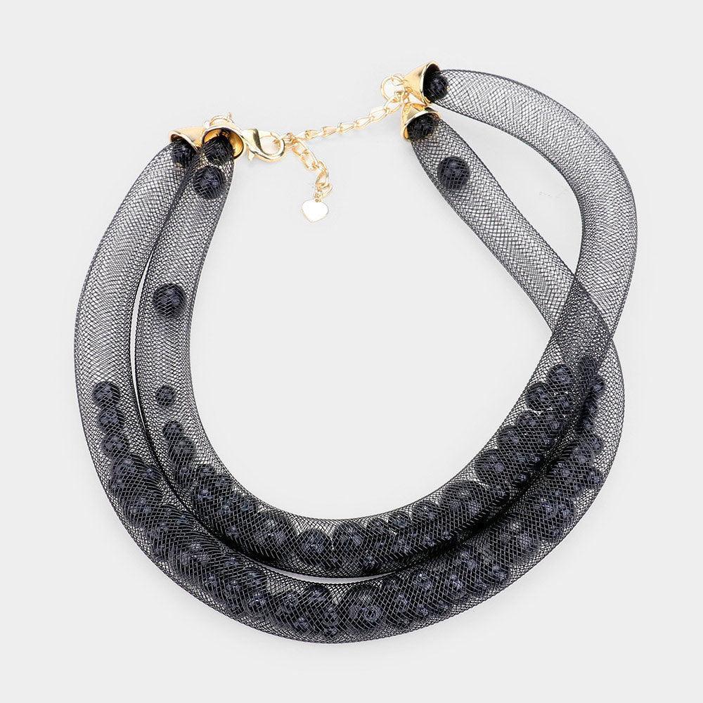 Black Double Mesh Tube Pearl Collar Necklace - Jewelry Store by Erik Rayo