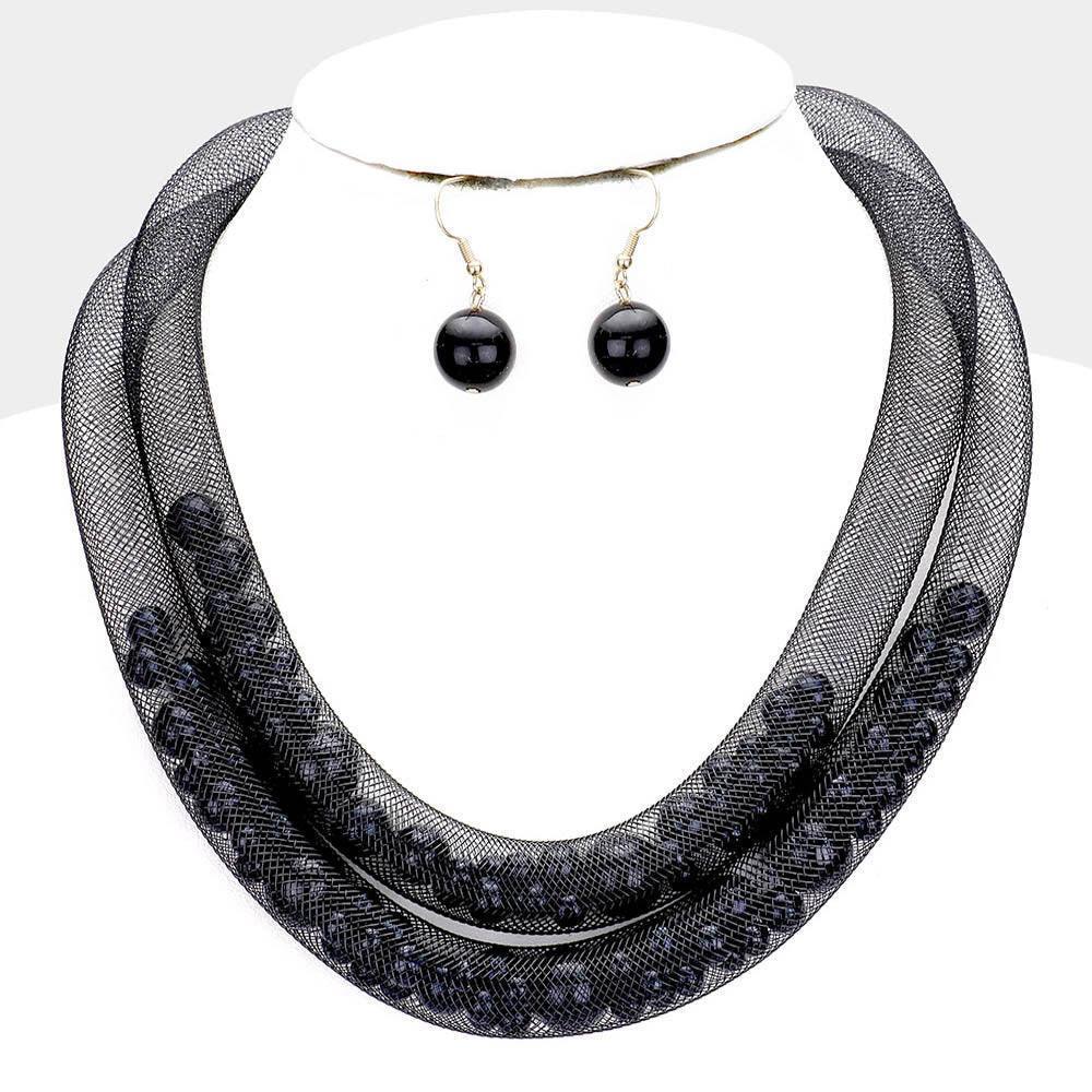 Black Double Mesh Tube Pearl Collar Necklace - Jewelry Store by Erik Rayo