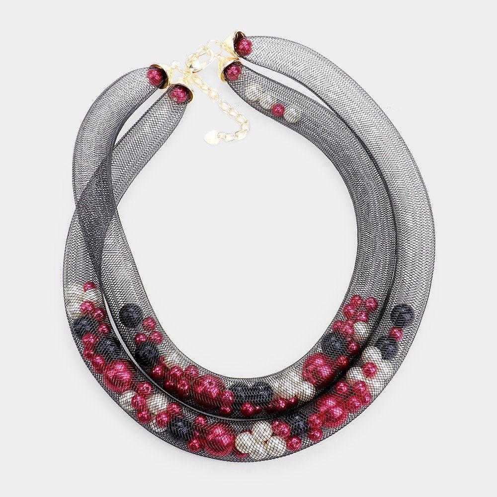 Black Double Mesh Tube Pearl Collar Necklace - Jewelry Store by Erik Rayo