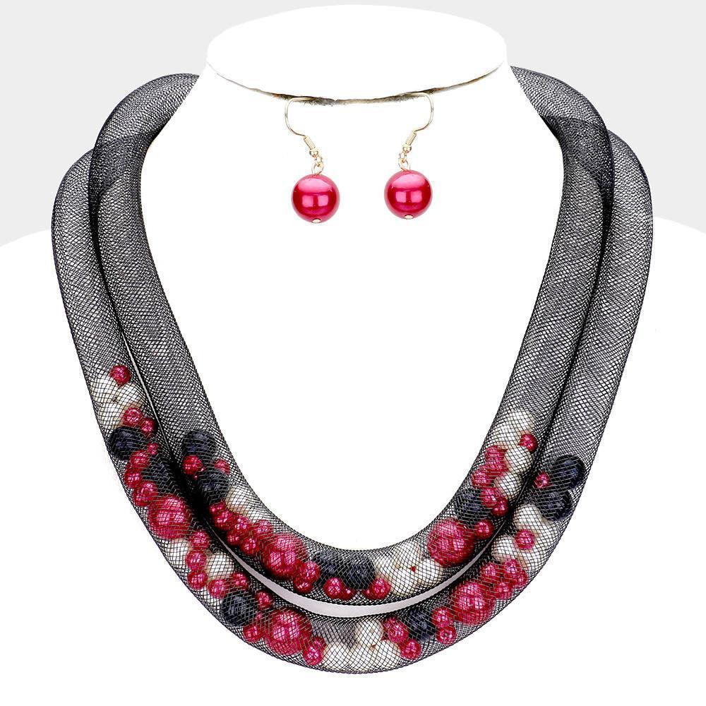 Black Double Mesh Tube Pearl Collar Necklace - Jewelry Store by Erik Rayo