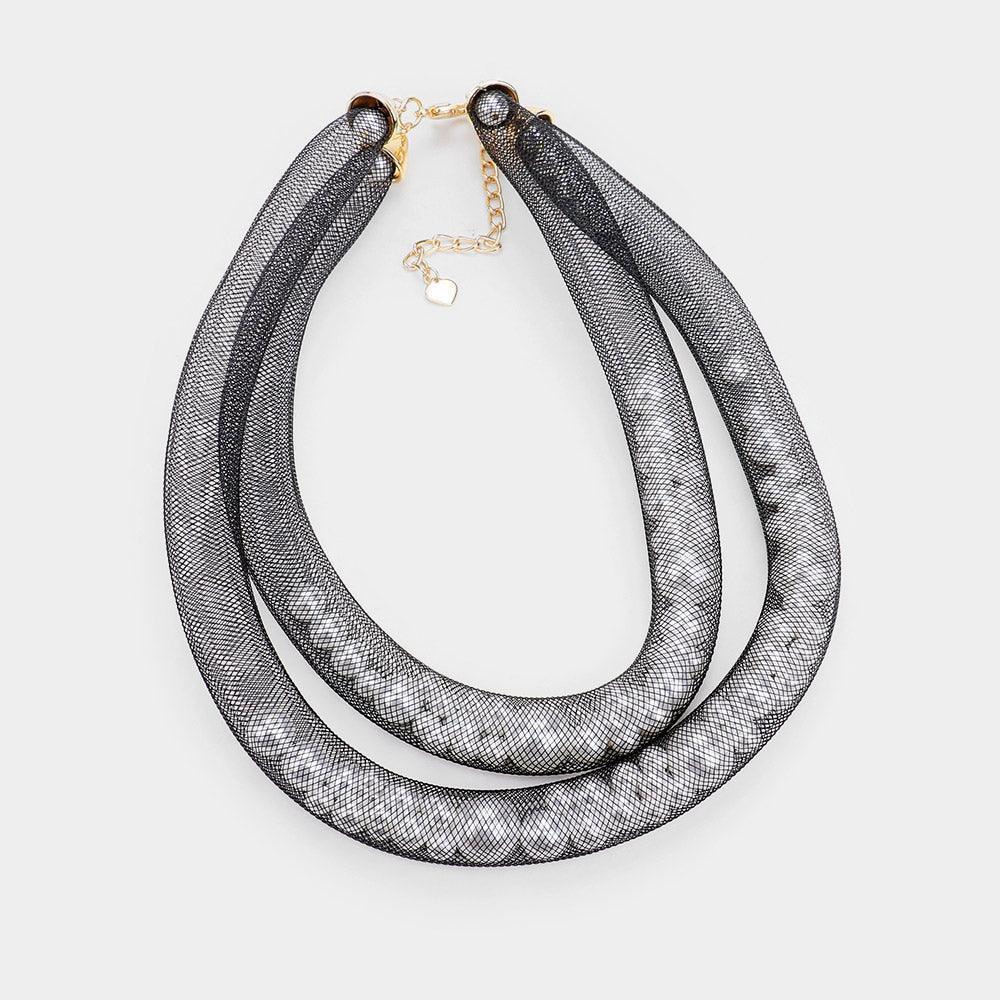 White Double Mesh Tube Pearl Collar Necklace - Jewelry Store by Erik Rayo