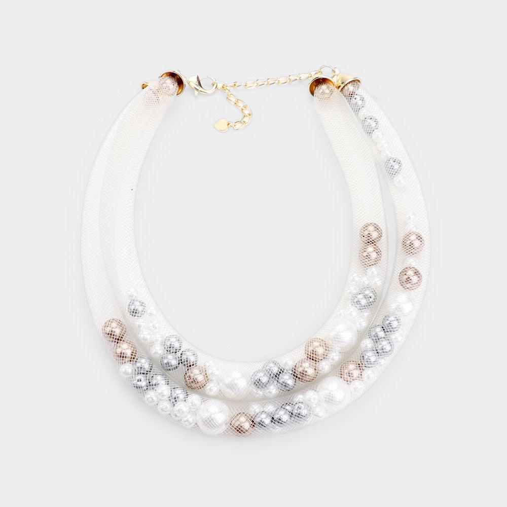 Double Mesh Tube Pearl Collar Necklace - Jewelry Store by Erik Rayo