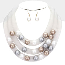 Load image into Gallery viewer, Gray Triple Mesh Tube Pearl Collar Necklace
