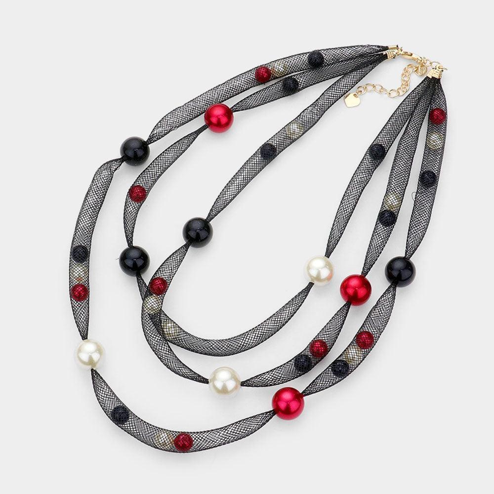 Pearl Accented Triple Layered Mesh Bib Necklace - Jewelry Store by Erik Rayo