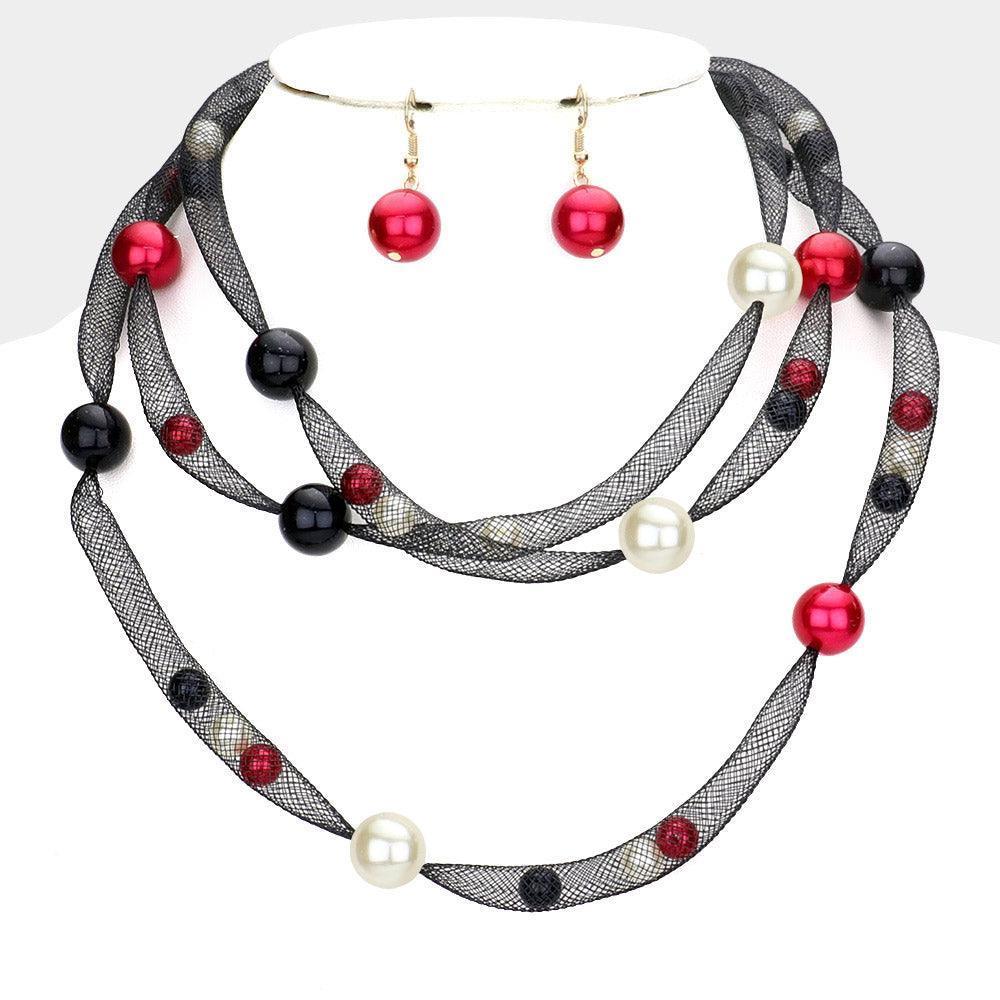 Pearl Accented Triple Layered Mesh Bib Necklace - Jewelry Store by Erik Rayo