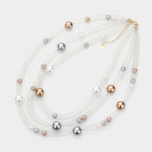 Load image into Gallery viewer, Pearl Accented Triple Layered Mesh Bib Necklace
