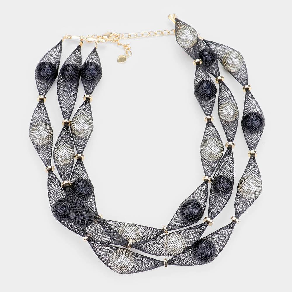 Gold Triple Mesh Tube Pearl Collar Necklace - Jewelry Store by Erik Rayo