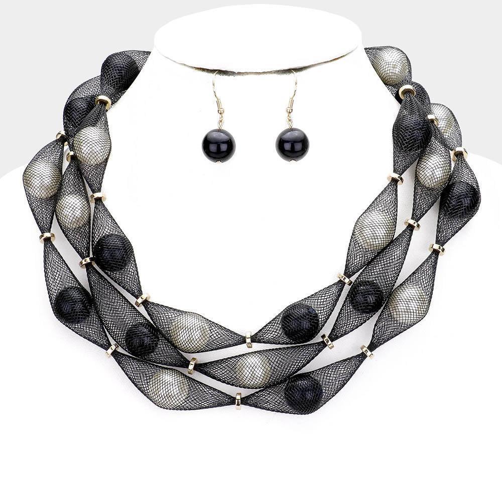 Gold Triple Mesh Tube Pearl Collar Necklace - Jewelry Store by Erik Rayo