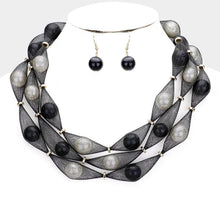 Load image into Gallery viewer, Gold Triple Mesh Tube Pearl Collar Necklace
