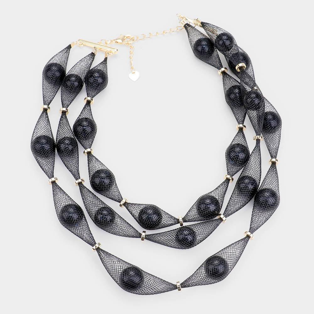 Gold Triple Mesh Tube Pearl Collar Necklace - Jewelry Store by Erik Rayo