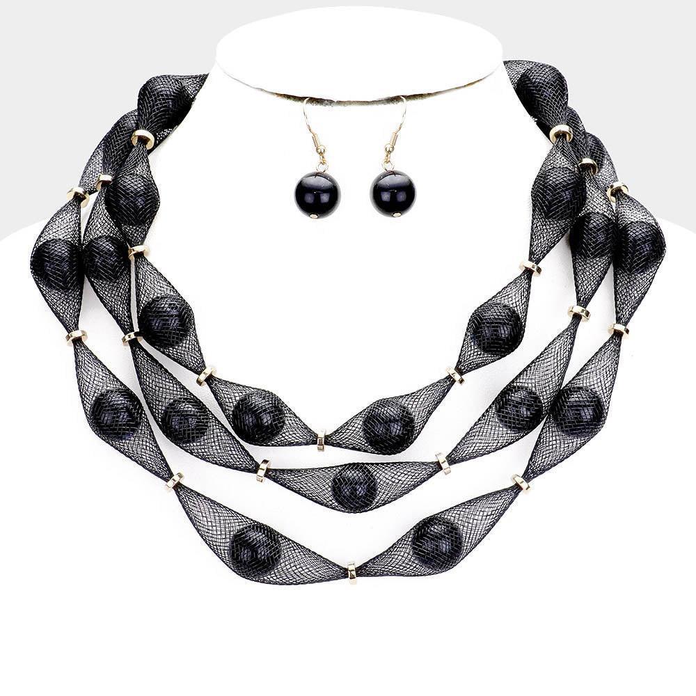 Gold Triple Mesh Tube Pearl Collar Necklace - Jewelry Store by Erik Rayo