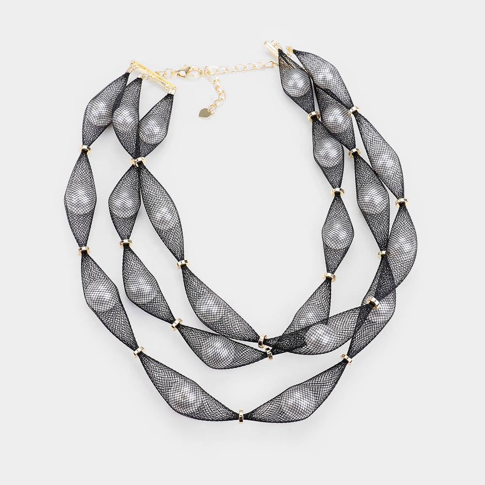 White Triple Mesh Tube Pearl Collar Necklace