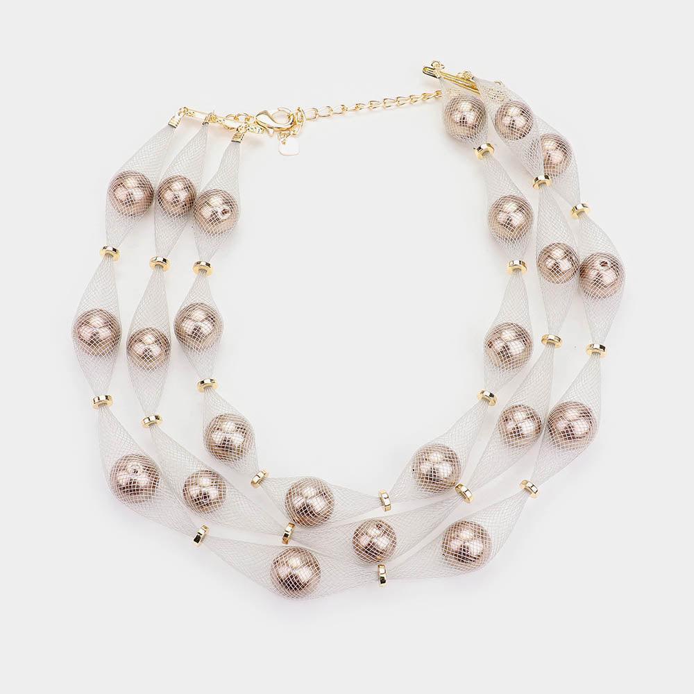 Silver Triple Mesh Tube Pearl Collar Necklace - Jewelry Store by Erik Rayo