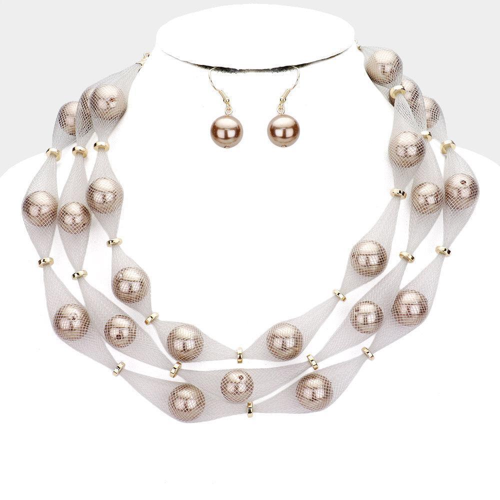 Silver Triple Mesh Tube Pearl Collar Necklace - Jewelry Store by Erik Rayo